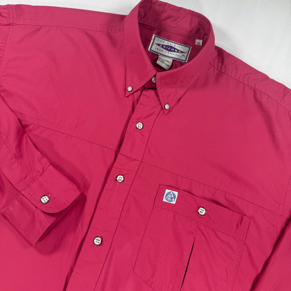 Vintage Arizona Jean Co Magenta Pink Button Down Shirt Mens Medium 80s Cotton